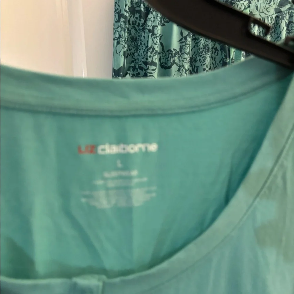 Woman’s Liz Claiborne Teal Loungewear Set - Solid Top & Floral Pants Sz L NWT